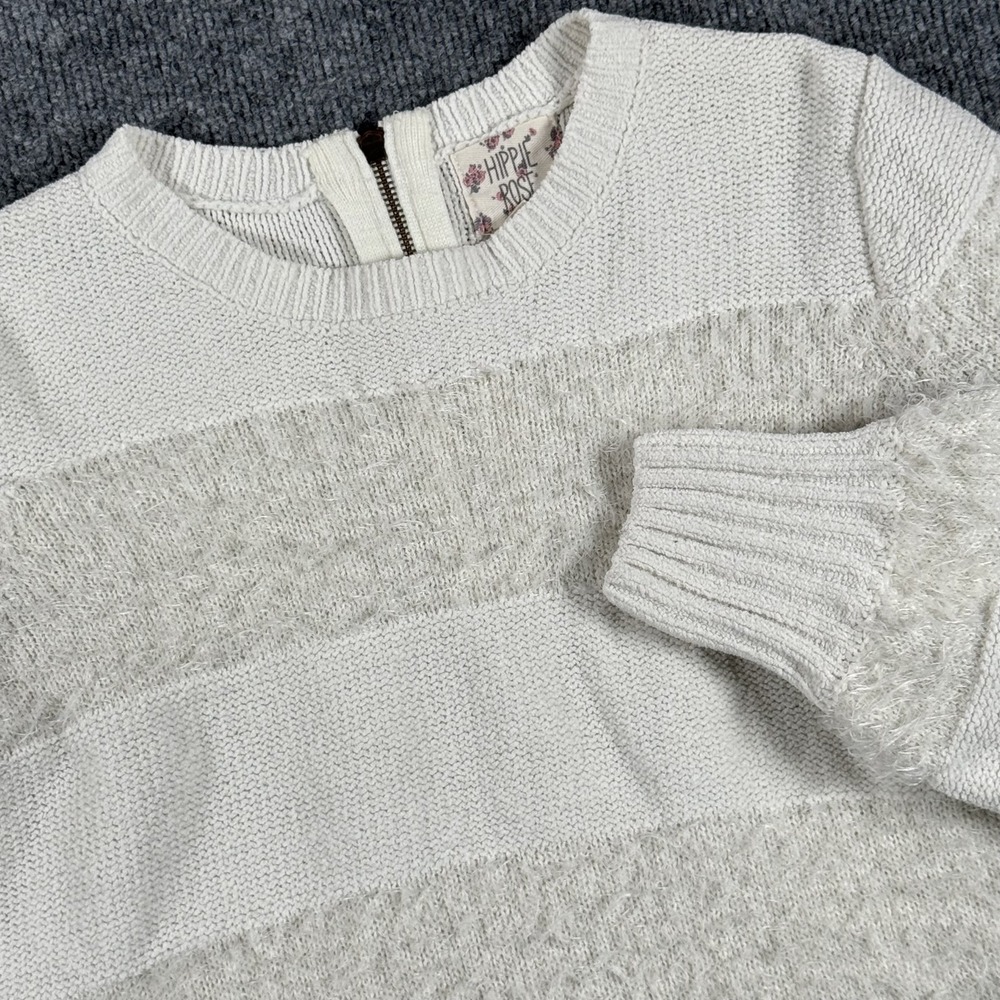 Hippie Rose Sweater Womens Small White Cream Fuzzy‎ Textured Pullover Cozy Knit